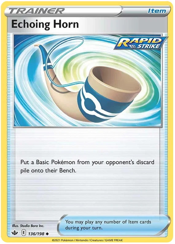 Echoing Horn trainer item kaart uit Pokemon Chilling Reign set, nummer 136/198