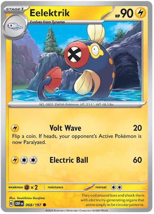 Pokémon Eelektrik common kaart #068 uit de set Obsidian Flames