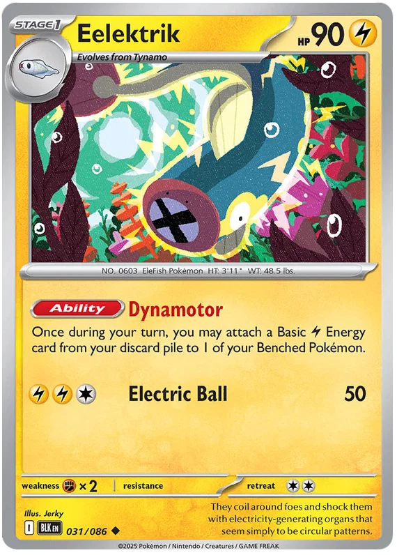 Pokémon Eelektrik common kaart nummer 031 uit de Black Bolt set