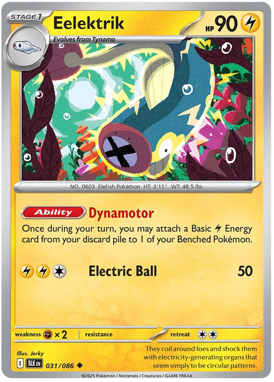 Pokémon Eelektrik common kaart nummer 031 uit de Black Bolt set