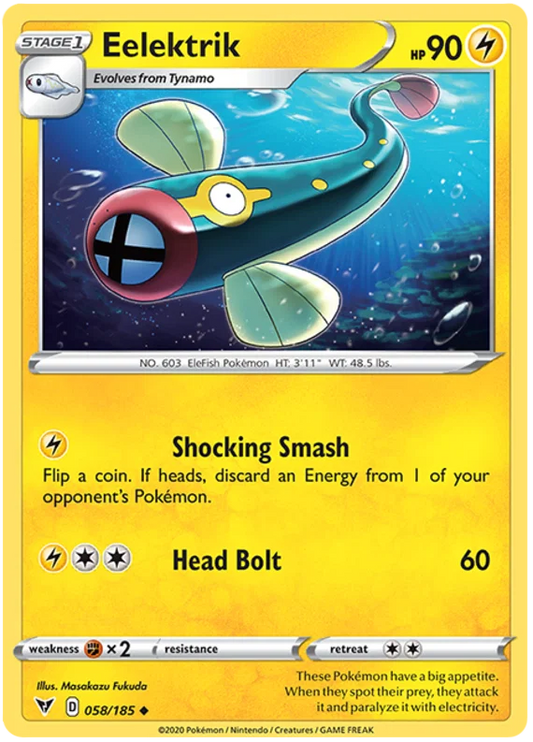 Eelektrik common Pokemon kaart nummer 058/185 uit de Vivid Voltage set met 90 HP