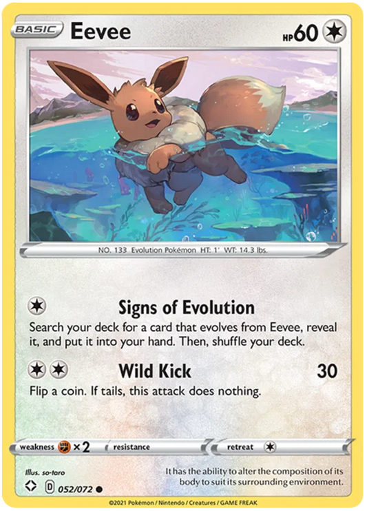 Eevee common kaart nummer 052/072 uit de Pokemon Shining Fates set
