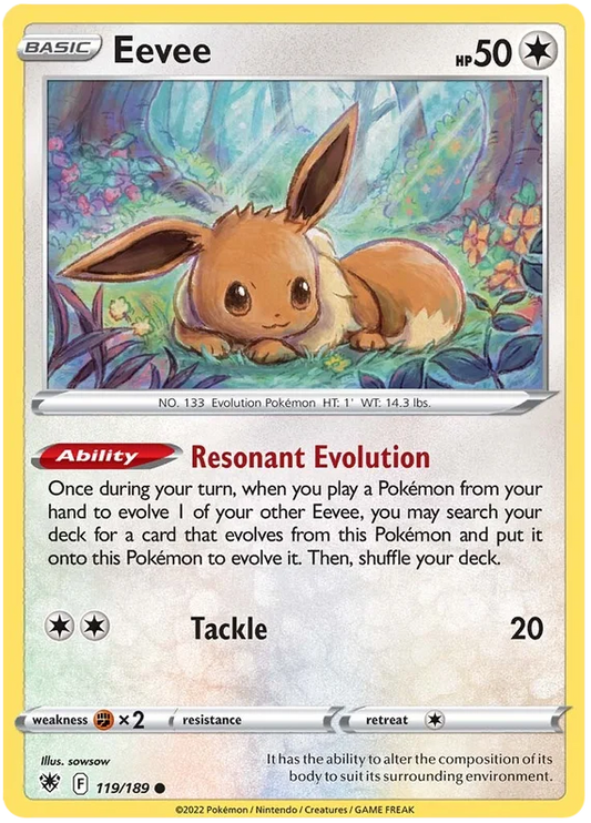 Eevee common kaart nummer 119/189 uit de Pokémon Astral Radiance set