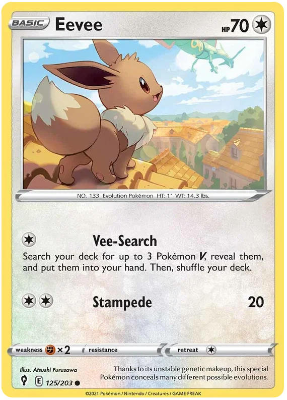 Pokémon Eevee 125/203 common kaart uit de Evolving Skies set