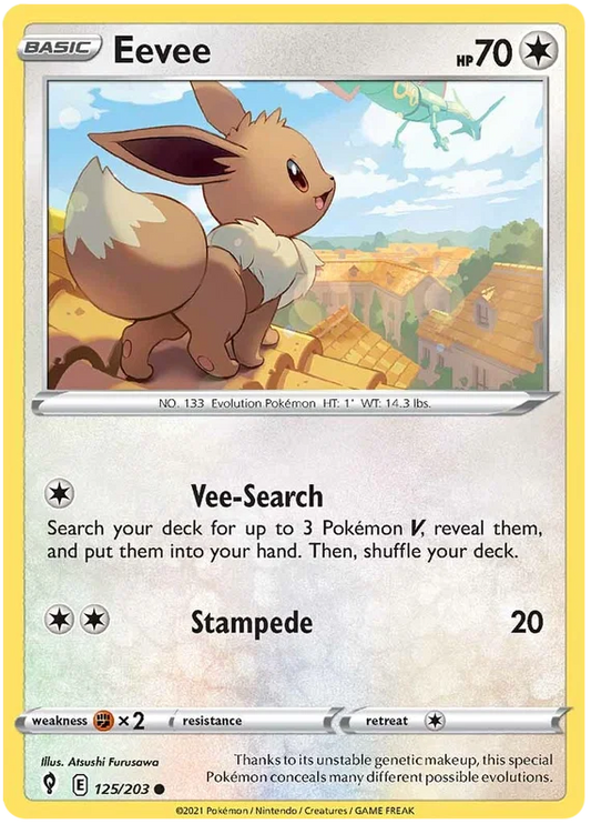 Pokémon Eevee 125/203 common kaart uit de Evolving Skies set