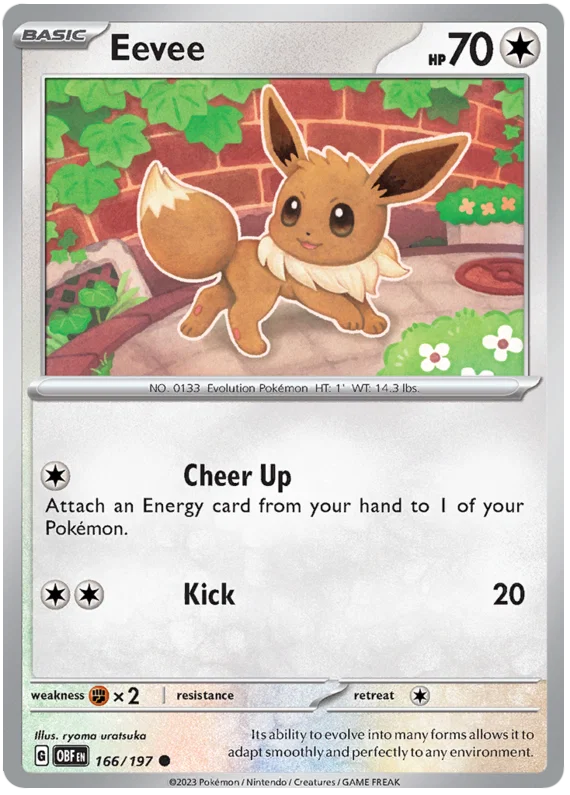 Eevee #166 common Pokémon kaart uit de Obsidian Flames set