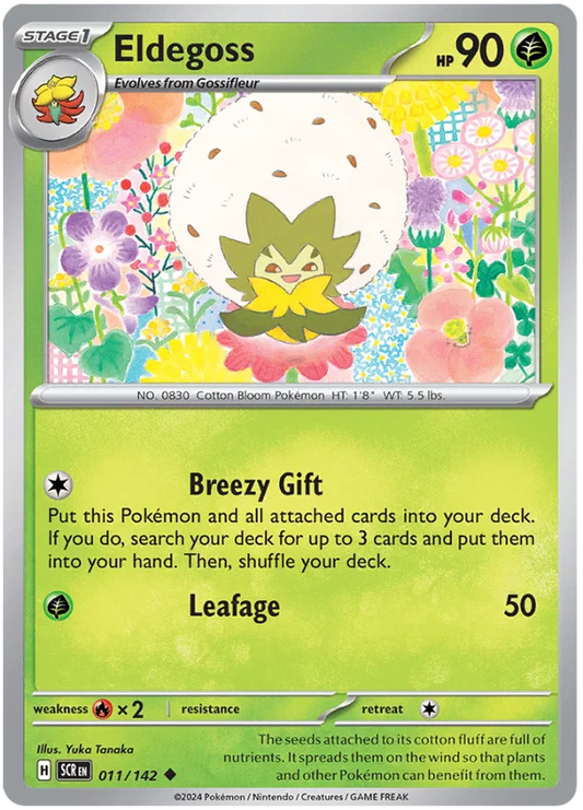 Eldegoss common kaart nummer 011 uit de Pokémon Stellar Crown set