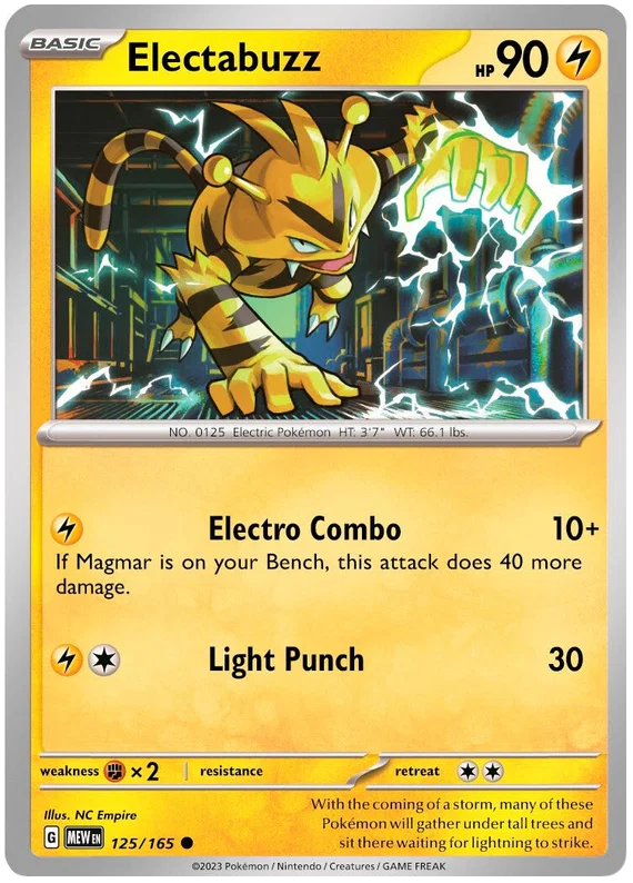 Pokémon Electabuzz common kaart nummer 125 uit de 151 set