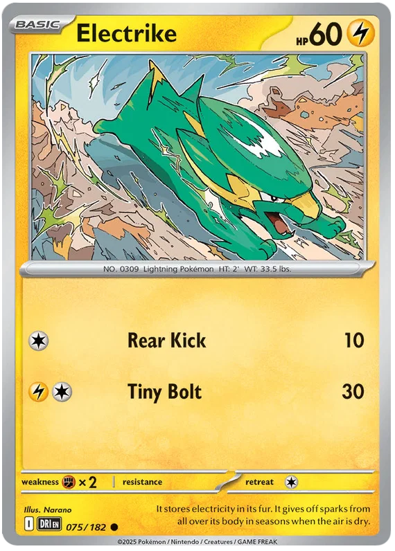 Pokémon Electrike common kaart nummer 075 uit de Destined Rivals set