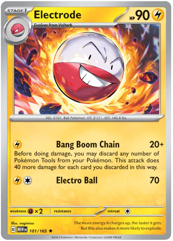 Pokémon Electrode holo kaart nummer 101 uit de 151 set
