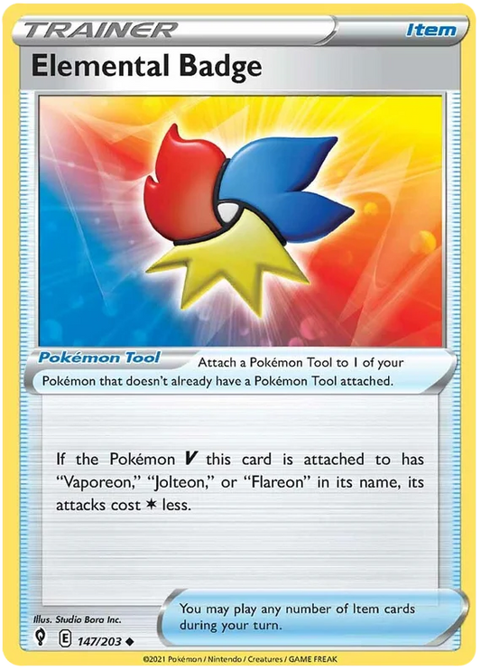 Elemental Badge Pokémon Trainer kaart uit Evolving Skies, kaartnummer 147/203