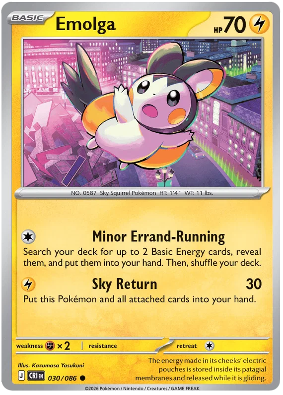 Pokémon Emolga #030 common kaart uit de Chaos Rising set