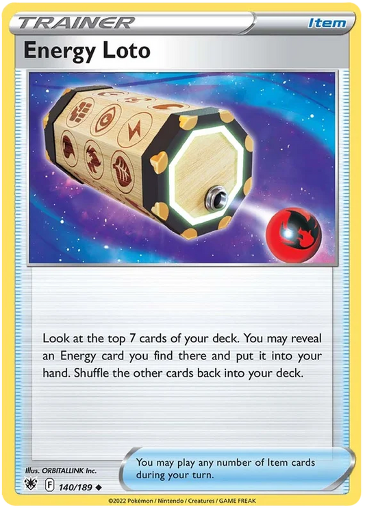 Energy Loto Trainer Item kaart uit Pokemon Astral Radiance, nummer 140/189