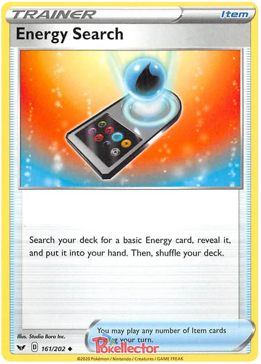 Energy Search trainerkaart 161/202 uit de Pokémon Sword & Shield Base Set
