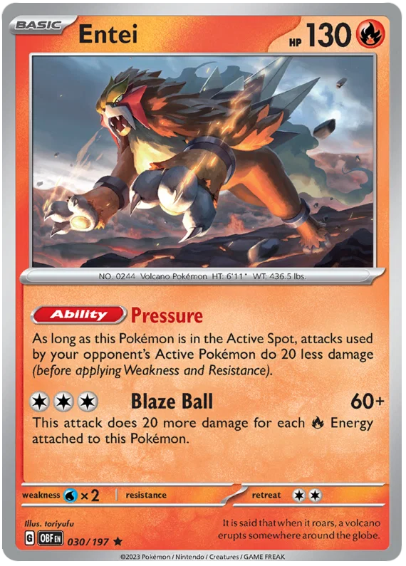 Pokémon Entei Holo #030 uit de Obsidian Flames set