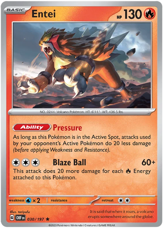 Pokémon Entei Holo #030 uit de Obsidian Flames set