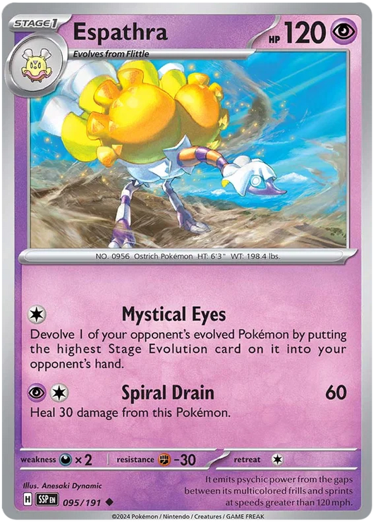 Espathra common Pokémon kaart nummer 095 uit de Surging Sparks set