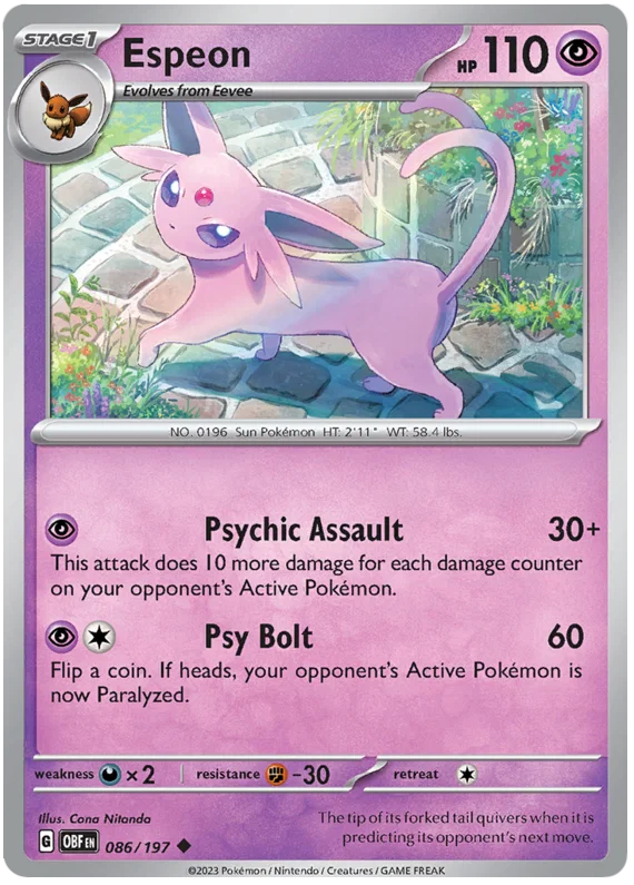 Espeon #086 common kaart uit de Pokémon Obsidian Flames set