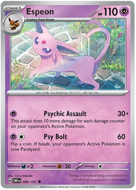 Espeon #086 common kaart uit de Pokémon Obsidian Flames set