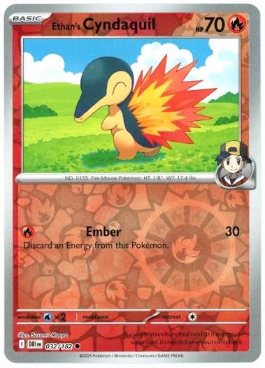 Ethan's Cyndaquil reverse holo kaart nummer 032 uit Pokémon Destined Rivals set