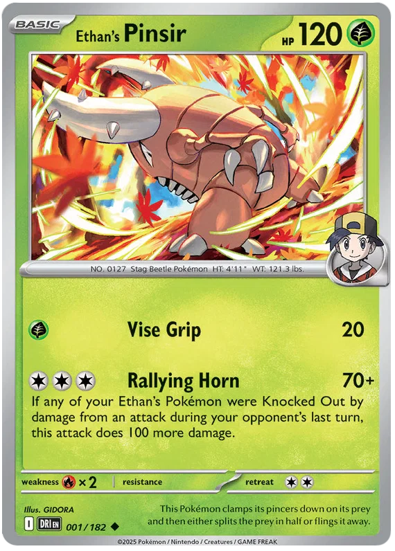 Ethan's Pinsir common Pokémon kaart nummer 001 uit de Destined Rivals set