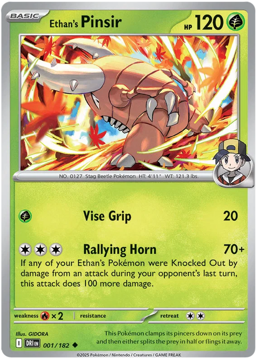 Ethan's Pinsir common Pokémon kaart nummer 001 uit de Destined Rivals set