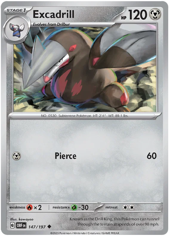 Pokémon Excadrill common kaart #147 uit de Obsidian Flames set