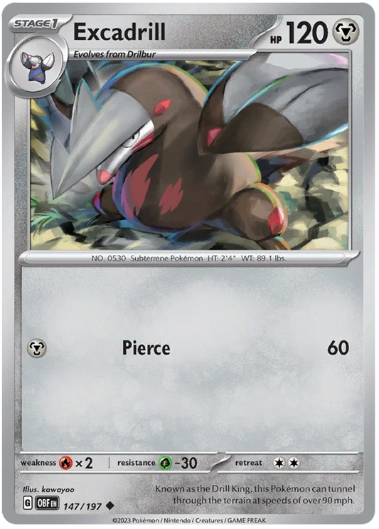 Pokémon Excadrill common kaart #147 uit de Obsidian Flames set