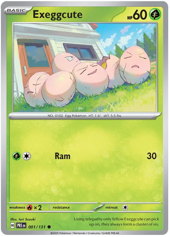 Pokémon Exeggcute #001 common kaart uit de Prismatic Evolutions set