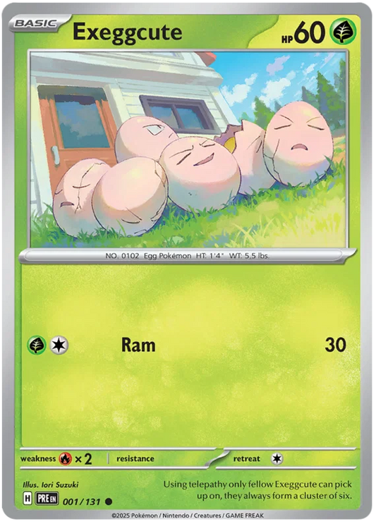 Pokémon Exeggcute #001 common kaart uit de Prismatic Evolutions set