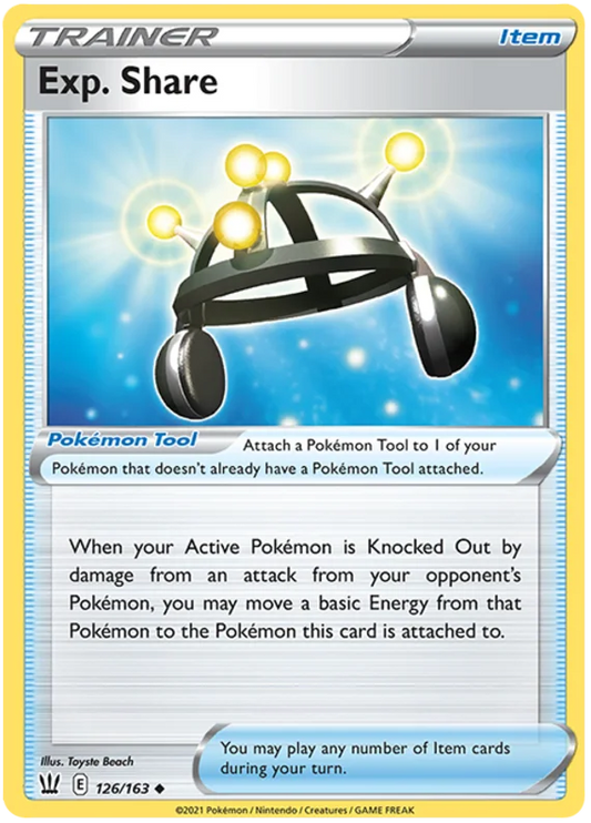 Exp. Share Trainer kaart uit de Pokémon Battle Styles set, nummer 126/163