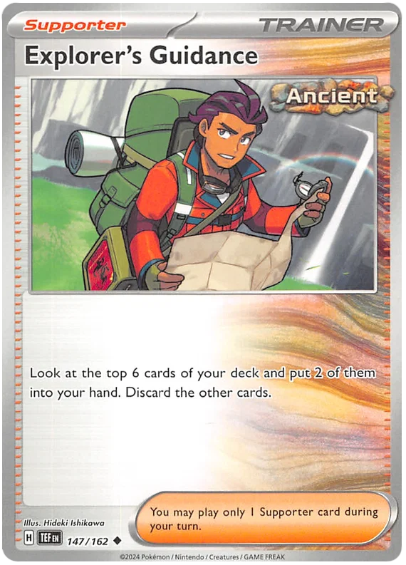 Pokémon Explorer's Guidance common trainerkaart nummer 147 uit de Temporal Forces set