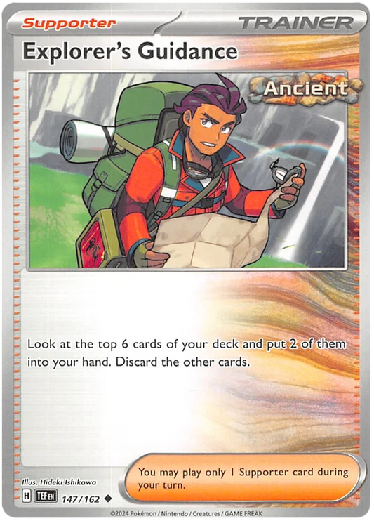 Pokémon Explorer's Guidance common trainerkaart nummer 147 uit de Temporal Forces set