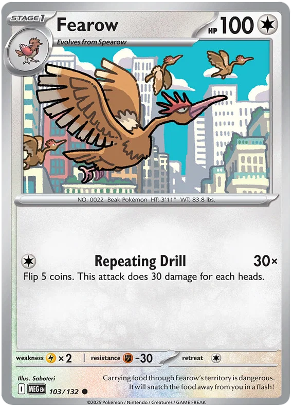 Fearow common Pokémon kaart nummer 103 uit de Mega Evolution set