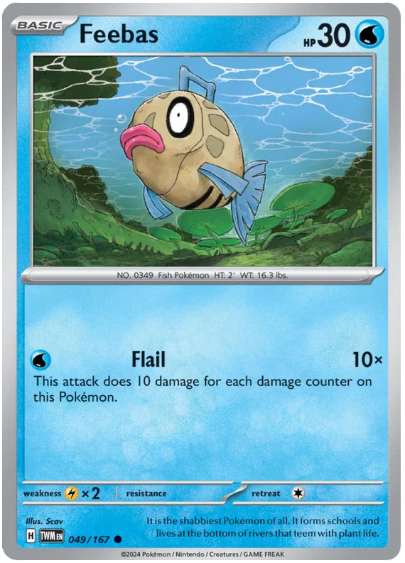 Feebas common Pokémon kaart #049 uit de Twilight Masquerade set