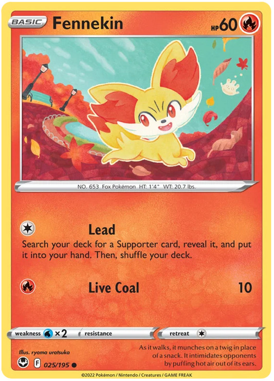 Fennekin common kaart #025 uit de Pokémon Silver Tempest set