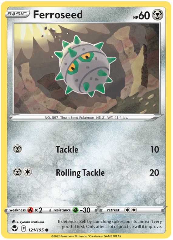 Ferroseed common kaart nummer 121 uit de Pokémon Silver Tempest set