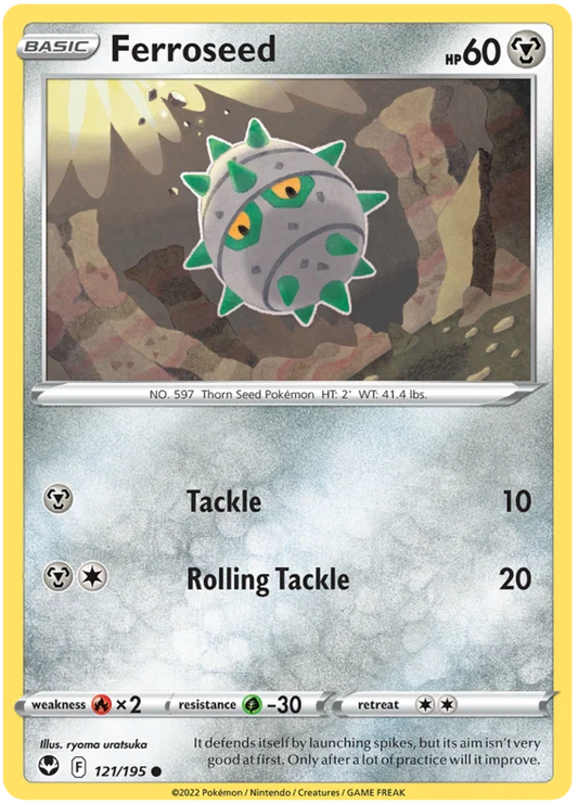 Ferroseed common kaart nummer 121 uit de Pokémon Silver Tempest set