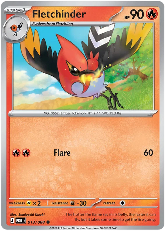 Fletchinder common kaart nummer 013 uit de Pokémon set Perfect Order