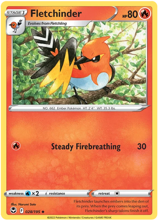 Fletchinder #028 common kaart uit de Pokémon Silver Tempest set