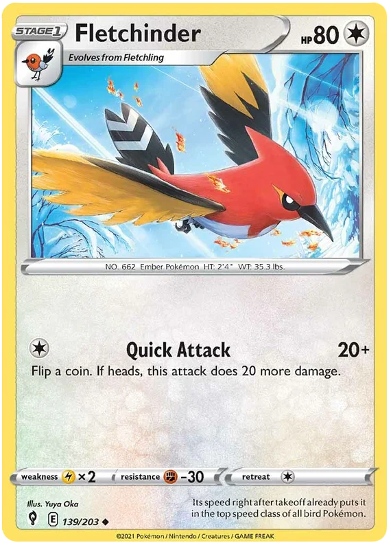 Fletchinder #139/203 common Pokémon kaart uit Evolving Skies