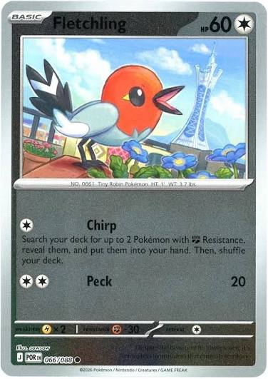 Fletchling reverse holo Pokémon kaart nummer 066 uit de Flashfire set