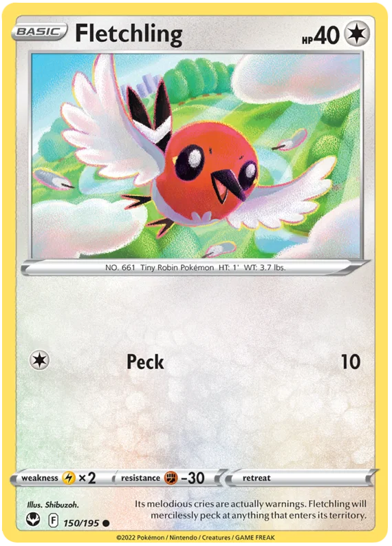 Fletchling common kaart #150 uit de Pokémon Silver Tempest set