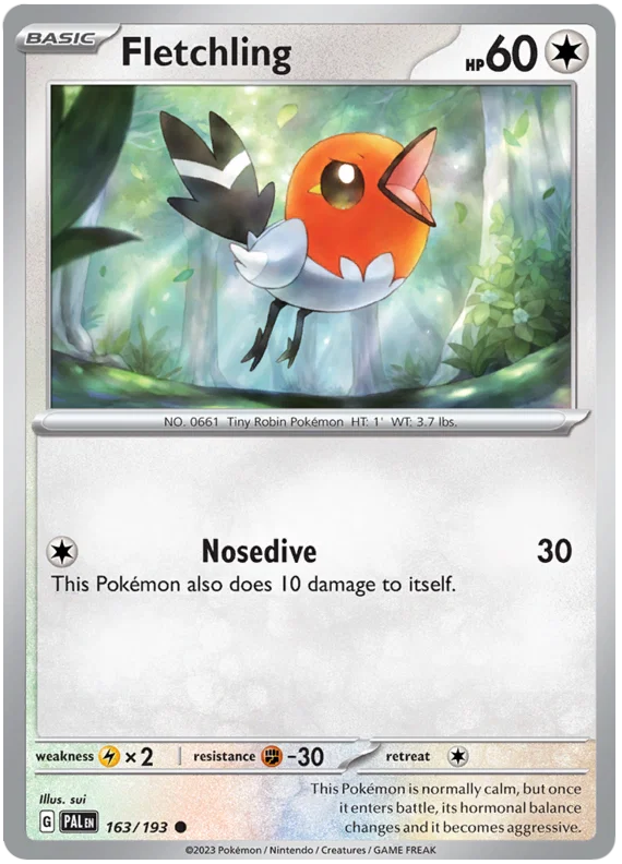 Fletchling common kaart #163 uit de Pokémon Paldea Evolved set