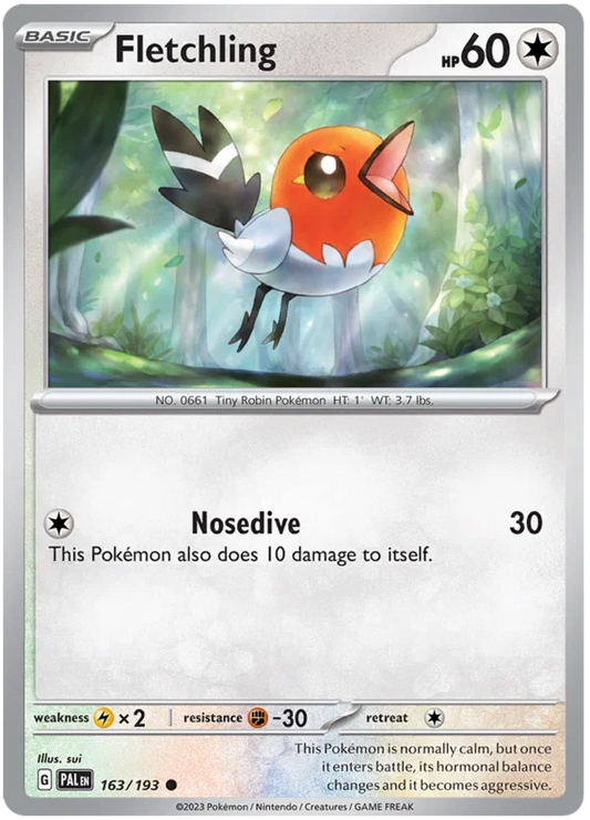 Fletchling common kaart #163 uit de Pokémon Paldea Evolved set