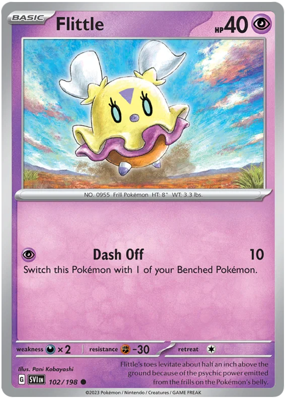 Flittle common Pokémonkaart nummer 102 uit de Scarlet & Violet basisset