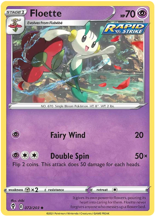 Pokémon Floette common kaart uit Evolving Skies met Fairy Wind en Double Spin