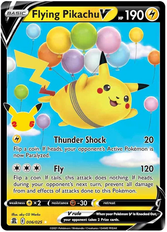 Flying Pikachu V Pokémon kaart uit de Celebrations set met nummer 006/025