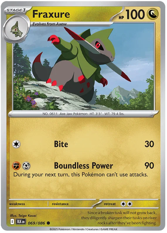 Pokémon Fraxure common kaart #069 uit de Black Bolt set