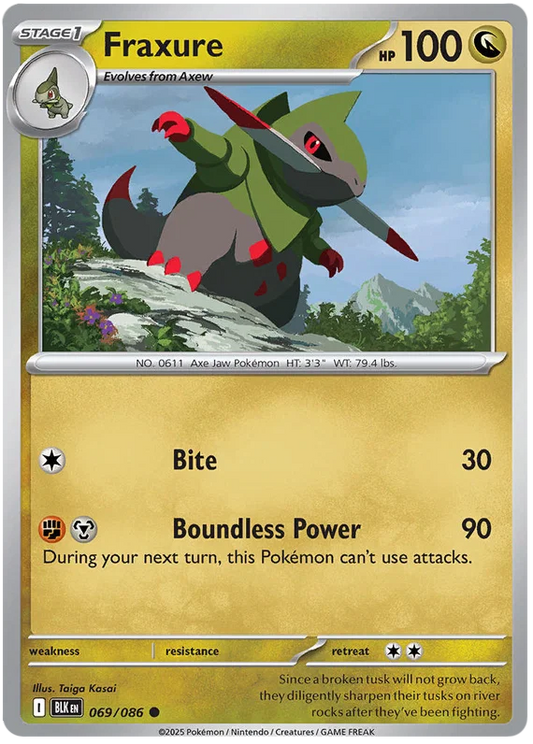 Pokémon Fraxure common kaart #069 uit de Black Bolt set